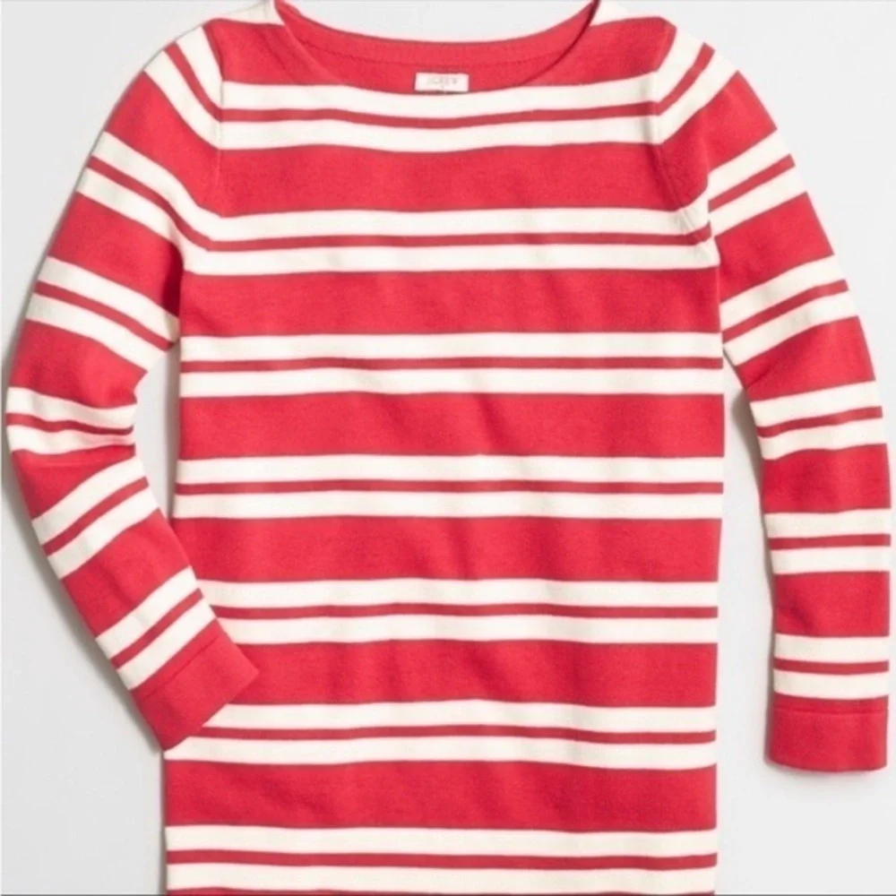 J. Crew • Cherry Red Striped Boatneck Sweater